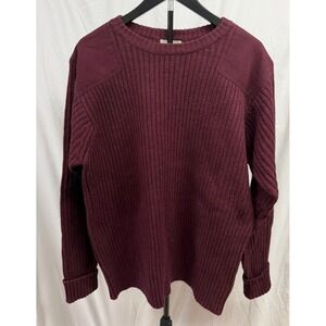 LL Bean Vintage Men's XXL 100% Merino Wool Burgundy Ribbed Knit Crewneck Sweater